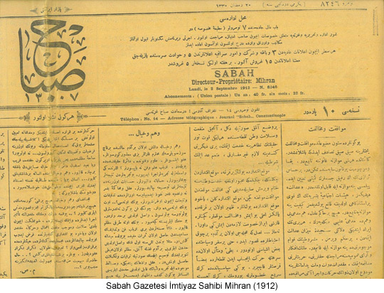 Sabah Gazetesi İmtiyaz Sahibi Mihran (1912)